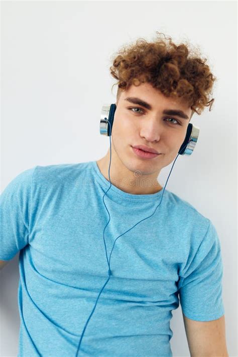 Handsome Young Man In Blue T Shirts Headphones Fashion Lifestyle