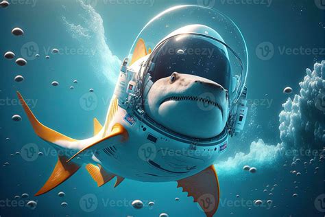 Shark As Astronaut Spaceship In Space Illustration 23913943 Stock Photo