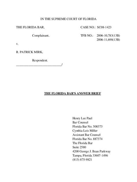 Fillable Online E FLORIDA BAR Supreme Court Case Co A No SC20 1277