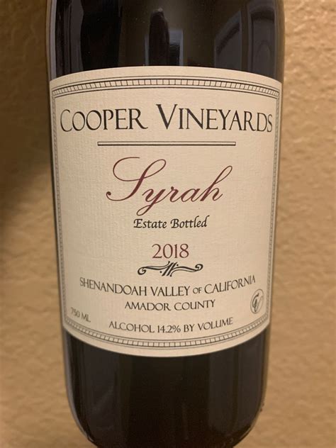 2018 Cooper Vineyards Syrah Usa California Sierra Foothills