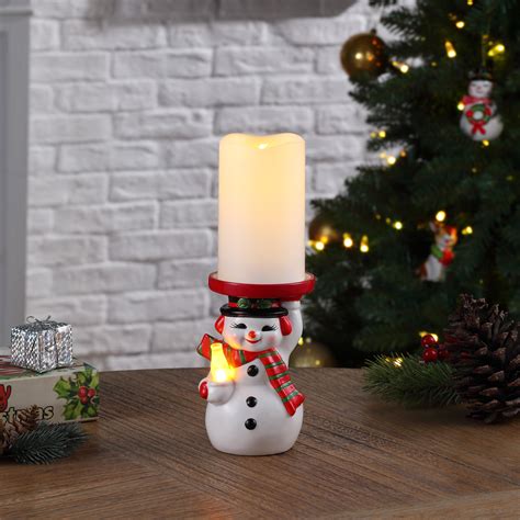 6 Ceramic Lit Snowman Candle Holder And Flameless Candle Mr Christmas