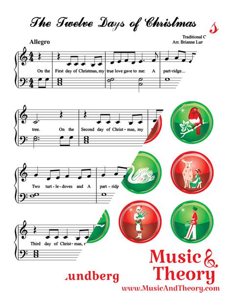 The Twelve Days of Christmas Beginner Piano Sheet Music ...