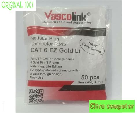 Connector Vascolink Rj Cat Ez Gold Li Anti Gagal Isi Pcs