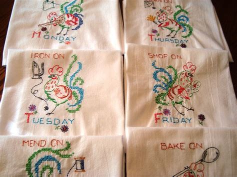 Days Of The Week Dish Towels Flour Sack Towels Roosters Set Etsy