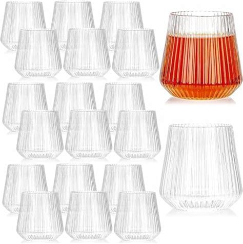 Tebery 20 Pack Plastic Ribbed Wine Glasses 14oz Origami