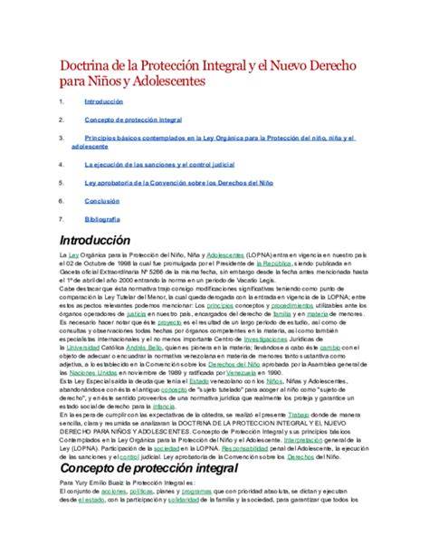 Doc Doctrina De La Protección Integral Y El Nuevo Derecho Para Niños