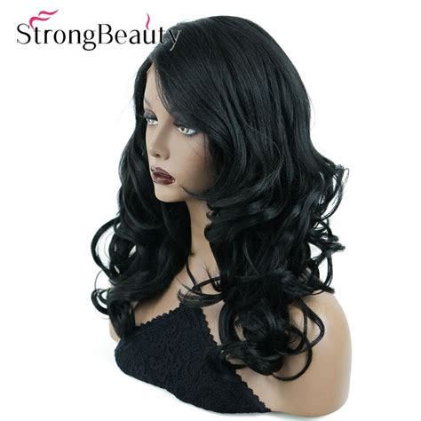 Strongbeauty Womens Synthetic Lace Front Wigs Dark Black Curly Hair