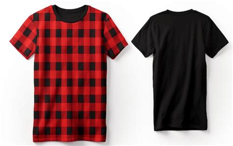 Premium Photo Stylish Red And Black Plaid Shirt Over Black Tshirt