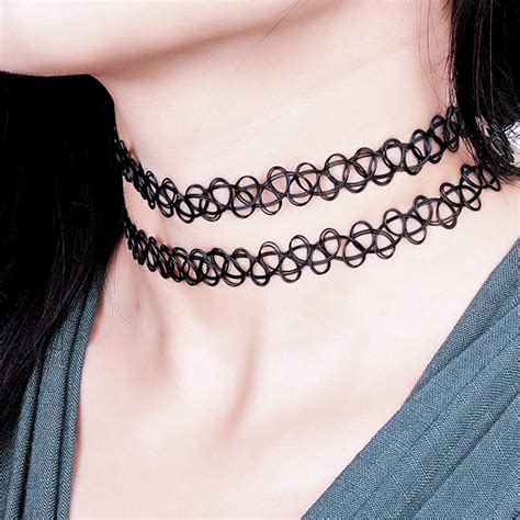 Collier ras du cou élastique en henné 6 pièces noir tatouage