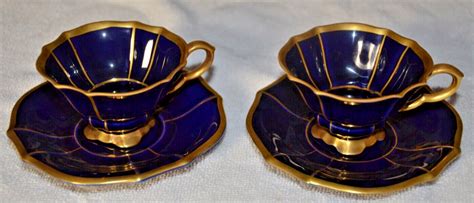 Qty Antique Lindner Kueps Bavaria Echt Cobalt Demitasse Cup Saucer