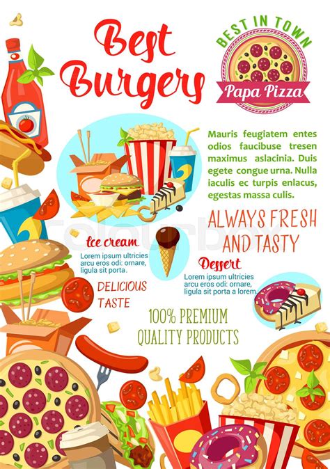 Fast Food Restaurant Burger Cafe Pizzeria Poster Stock Vector Colourbox