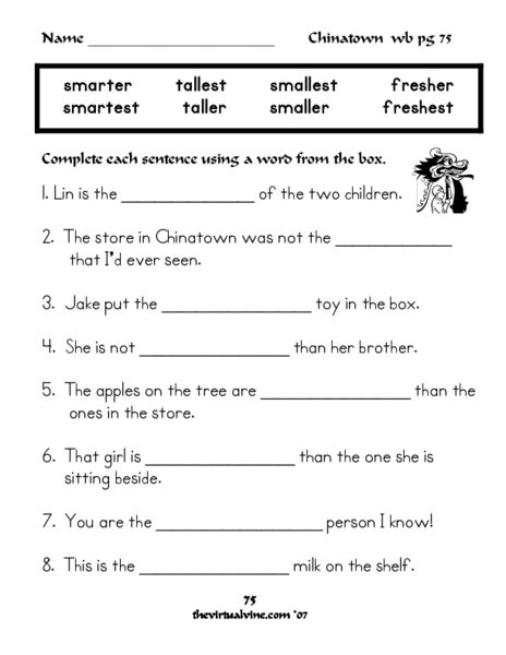 Superlative Adjective Practice Worksheet For 2nd 4th Grade Lesson