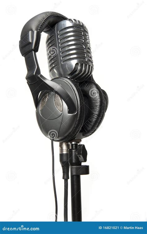 Vintage Microphone With Modern Headphones Stock Image - Image: 16821021