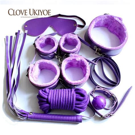 7 Pcs Sex Bondage Kit Sexy Product Set Hand Cuffs Footcuff Whip Rope