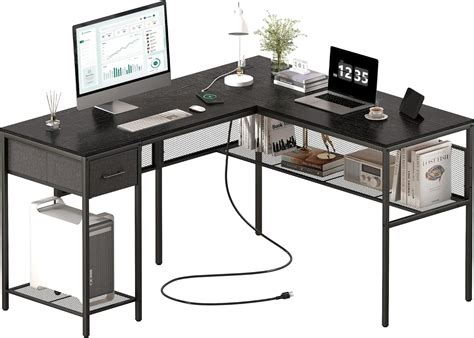 Amazon SUPERJARE L Shaped Desk With Power Outlets Computer Desk