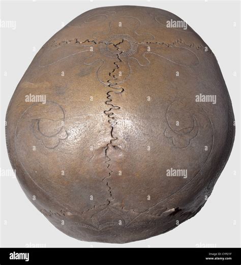 borneo ornamentally engraved skull missing   jaw  res stock