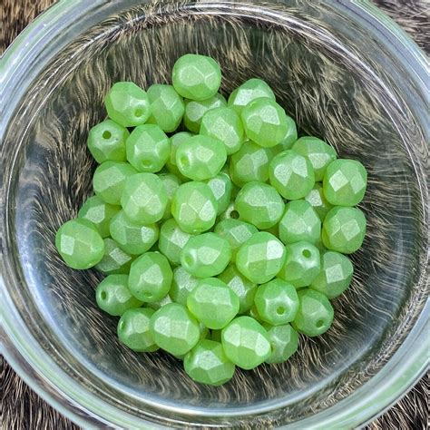 Lime Green Dipped Décor Finish Opaque Fire Polish Beads Etsy