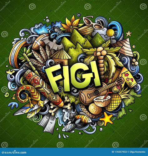 Figi Hand Drawn Cartoon Doodles Illustration. Funny Travel Design Stock