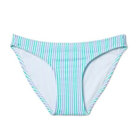 Xhilaration Seersucker Bikini Bottom Tropical Blue Stripe Plus Sz