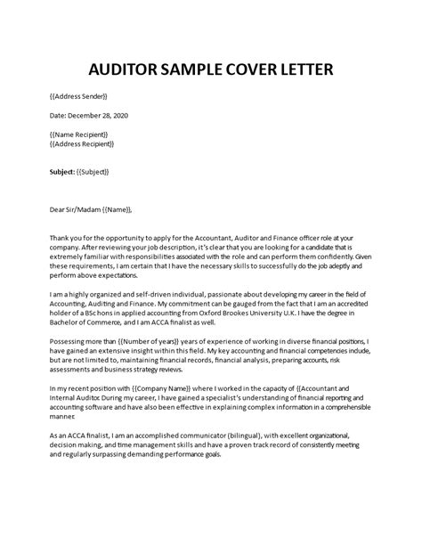 Auditor Cover Letter Template