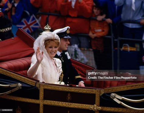 Hrh Prince Andrew And His Bride Sarah The Duchess Of York In An Open