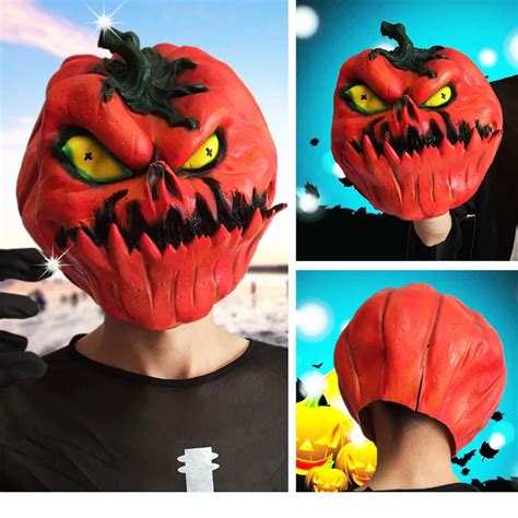 New Scary Full Head Mask Pumpkin Head Mask Creepy Latex Realistic Crazy