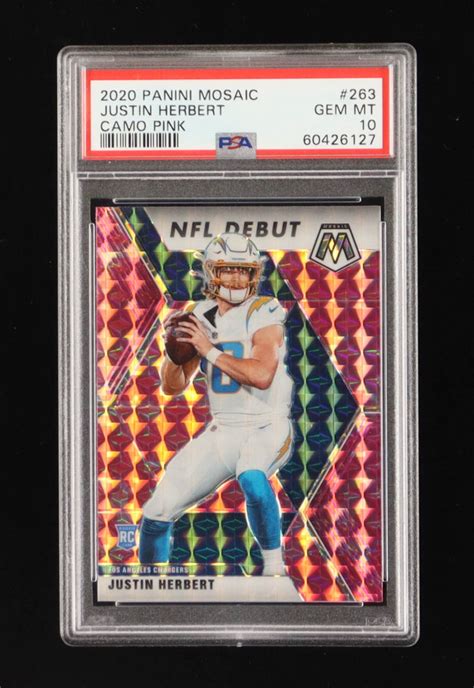 Justin Herbert 2020 Panini Mosaic Camo Pink 263 RC DEB PSA 10