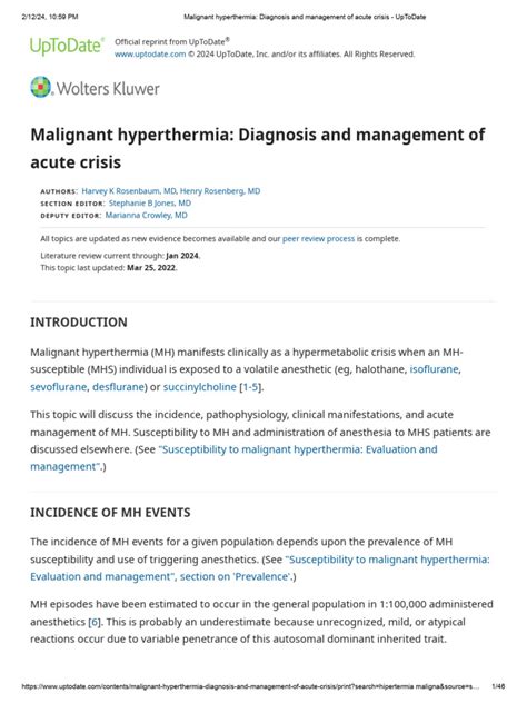 Malignant Hyperthermia - Diagnosis and Management of Acute Crisis ...