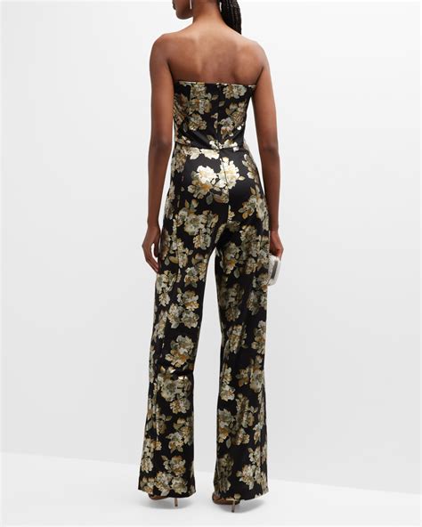 Black Halo Lena Strapless Floral Print Jumpsuit Neiman Marcus