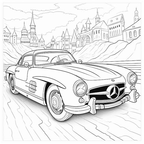 Premium AI Image A Drawing Of A Mercedes Benz Car In A City