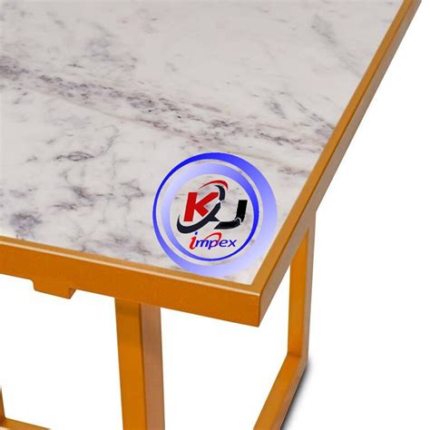 KJ IMPEX Marble Top Dining Table With Iron Legs In Metallic Gold Finish