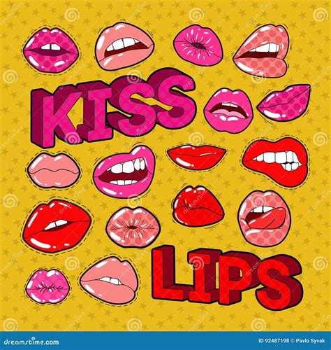 Woman Lips Doodle Kiss And Fashionable Red Lips Stock Vector