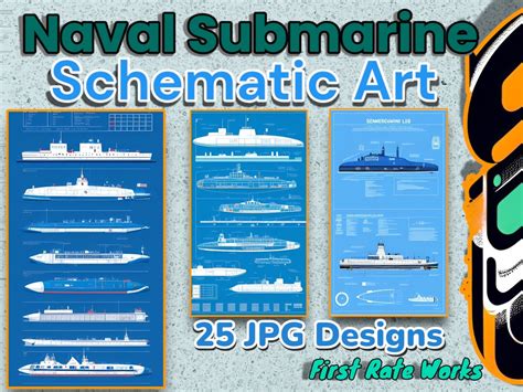 Submarine Blueprint Art Vintage Naval Schematics Printable Wall Art ...