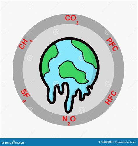 A Terra Derretendo Em Círculo Cinza Com Gases De Efeito Estufa Na Atmosfera Em Fundo Branco