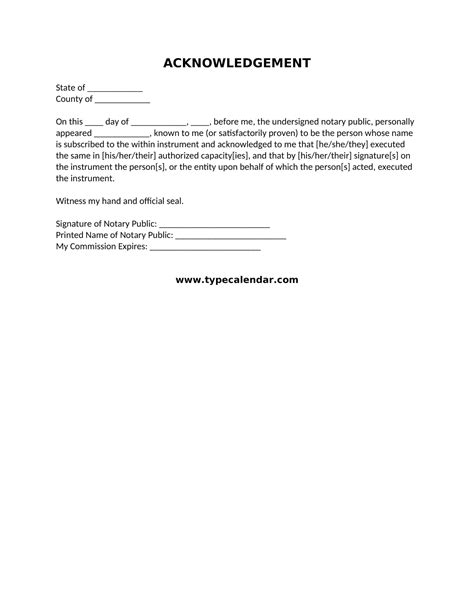 Free Printable Notary Acknowledgement Templates Pdf Word Example