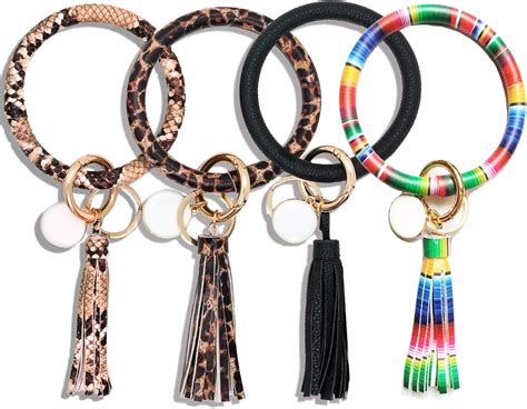 Amazon Piezas De Cuero Pulsera Llavero Brazalete Redondo Llavero