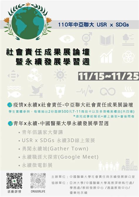 110年中亞聯大社會責任成果展論壇暨永續發展學習週 中國醫藥大學社會責任與永續發展辦公室