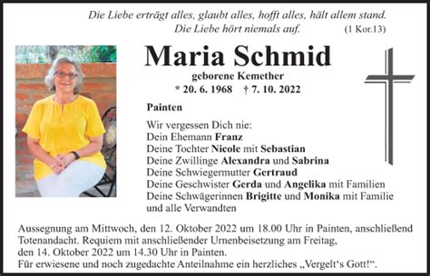 Traueranzeigen Von Maria Schmid Mittelbayerische Trauer