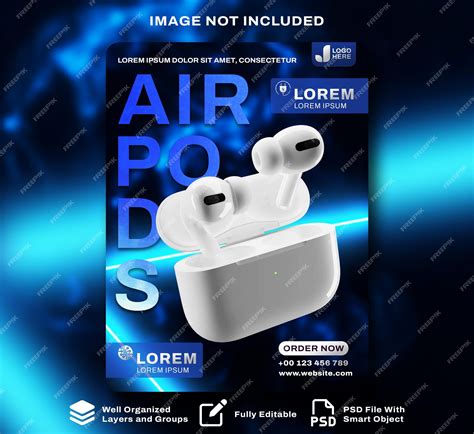 Premium Psd Airpods Blue Poster Template