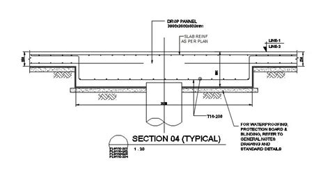 Drop panel and slab reinforcement as per plan typical section details are given in this autocad ...