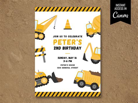 Construction Birthday Invitation Dump Truck Party Construction