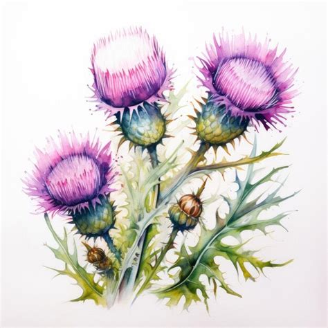 Premium Ai Image Watercolor Painting Of Thistle With White Background