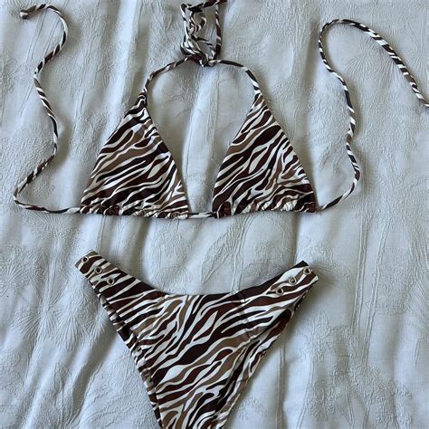 Lahana Swim Brown Zebra Bikini Set Bottom Small Top Depop