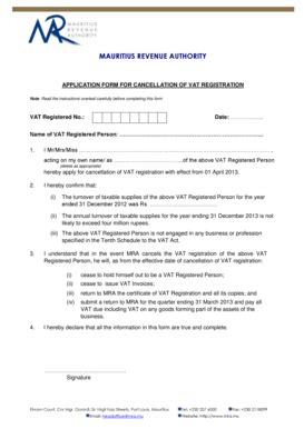 Fillable Online Mra Gov Application Form For Cancellation Of Vat