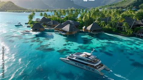 Enchanting Overwater Bungalows Floating In The Emerald Green Sea A