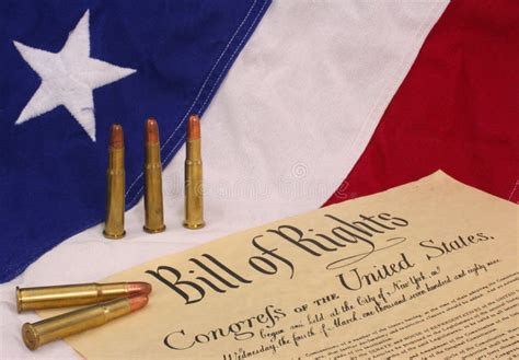 Bill Of Rights With Bullets And American Flag Background Stock Photo