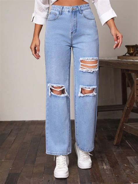 Shein Lune Jeans A Gamba Dritta Con Strappati Shein Italia