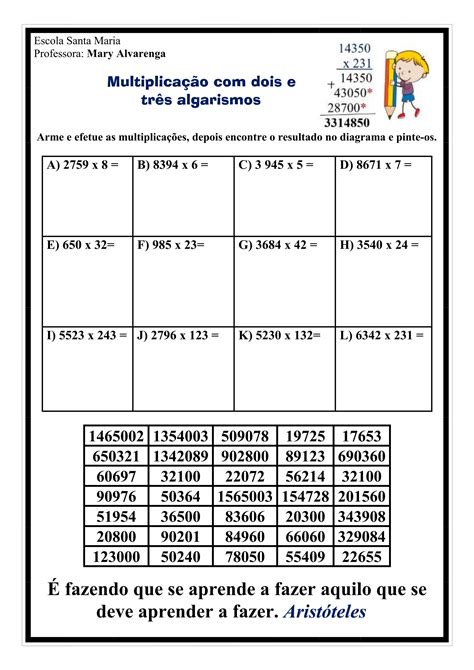 Multiplicação Com 3 Algarismos - Caça números - Multiplicação com 2 e 3 algarismos. | PDF