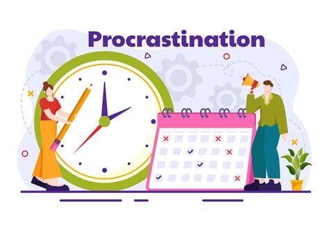 Procrastination Vector Illustration with Procrastinating Lazy ...