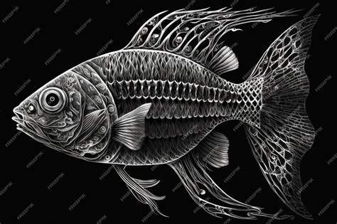 Premium AI Image | The skeleton of a fish Drawing done in black ink